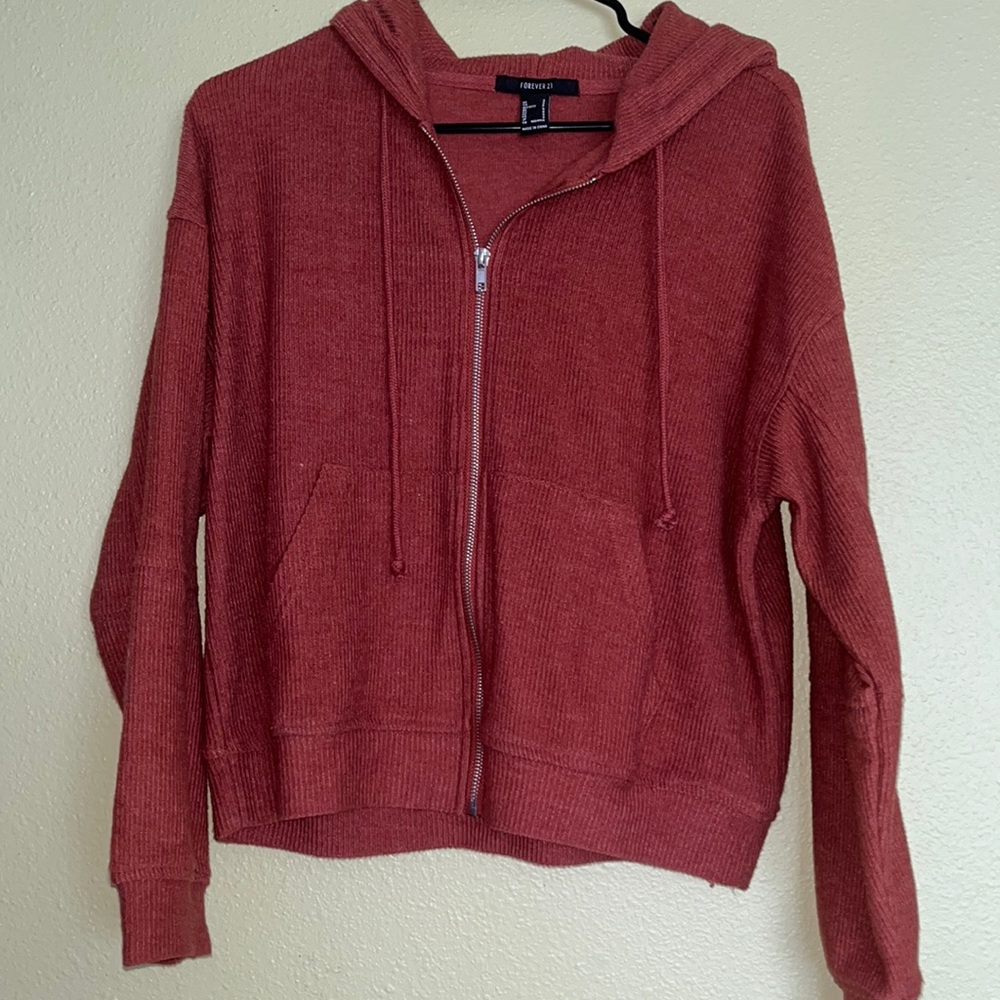 Forever 21 Women’s Cropped, Ribbed Zip Up Hoodie
